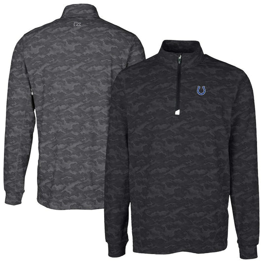Indianapolis Colts Cutter & Buck Big & Tall Traverse Eco Camo Tri-Blend DryTec Quarter-Zip Jacket - Black on sale