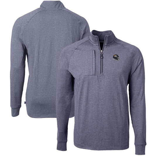 Denver Broncos Cutter & Buck Big & Tall Adapt Eco Raglan Quarter-Zip Jacket - Heather Navy cheap