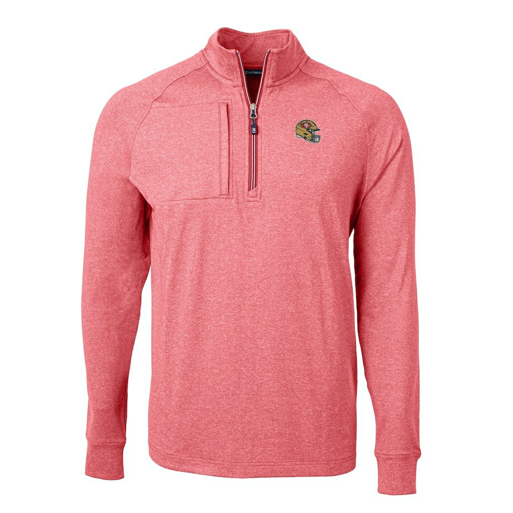 San Francisco 49ers Cutter & Buck Big & Tall Adapt Eco Raglan Quarter-Zip Jacket - Heather Scarlet on sale