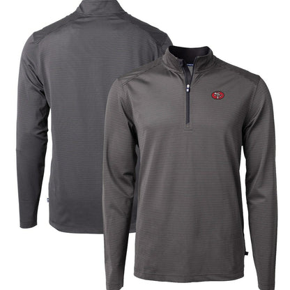 San Francisco 49ers Cutter & Buck Big & Tall Virtue Eco Pique Micro Stripe Tri-Blend Quarter-Zip Jacket - Black for sale