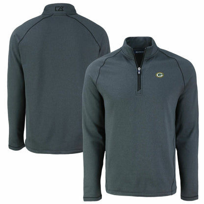 Green Bay Packers Cutter & Buck Peshastin Eco Fleece Tri-Blend Raglan Recycled Quarter-Zip Jacket - Heather Black cheap