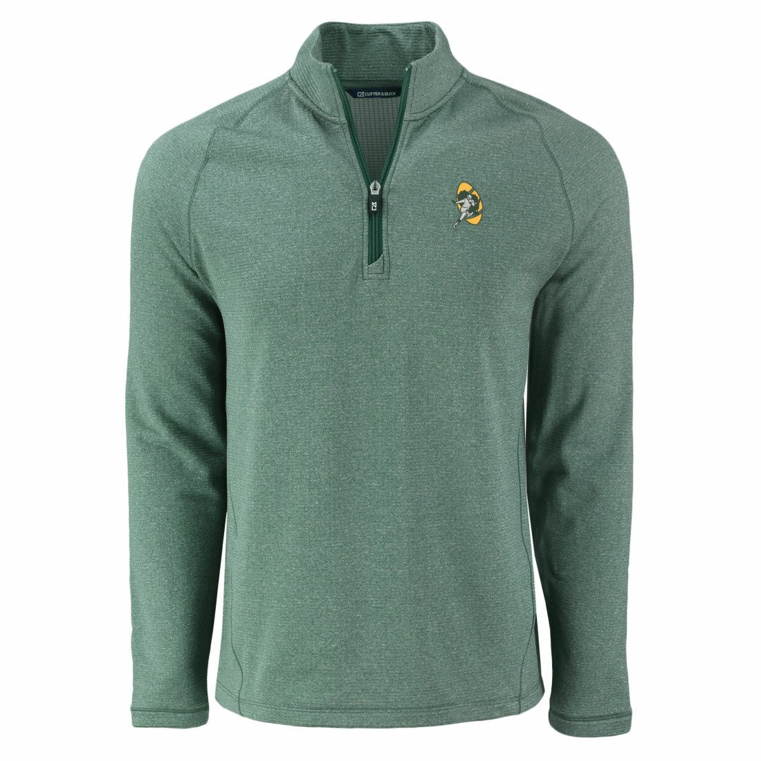 Green Bay Packers Cutter & Buck Peshastin Eco Fleece Tri-Blend Raglan Recycled Quarter-Zip Jacket - Heather Green on sale