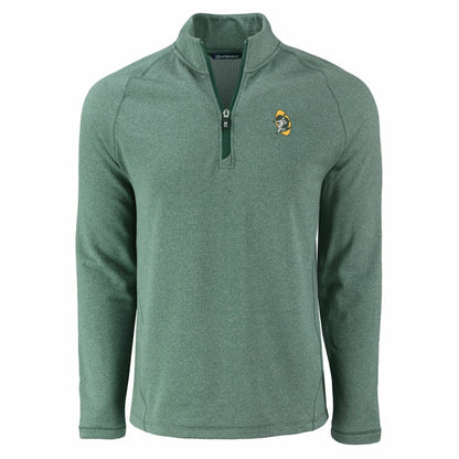 Green Bay Packers Cutter & Buck Peshastin Eco Fleece Tri-Blend Raglan Recycled Quarter-Zip Jacket - Heather Green on sale