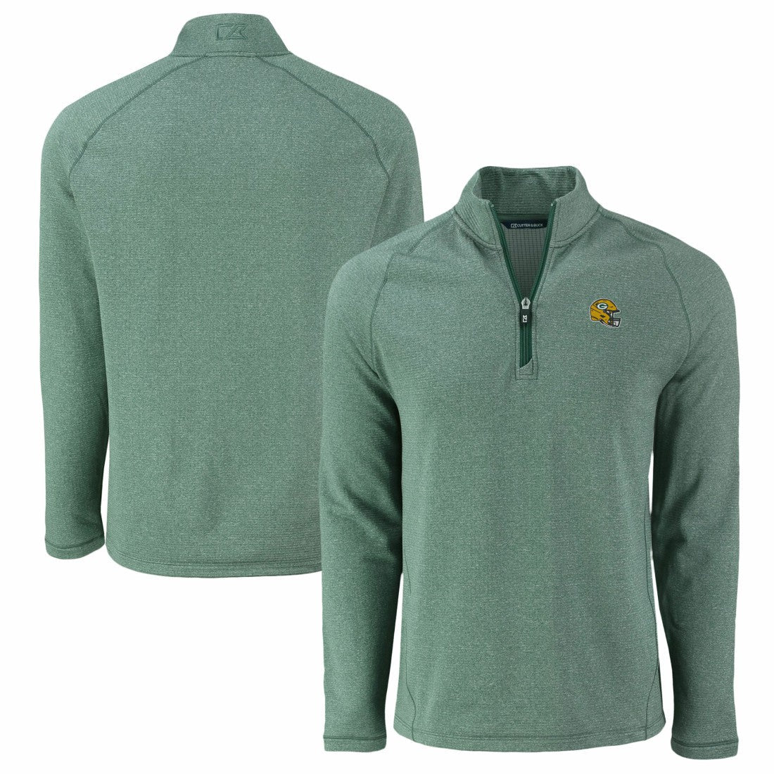 Green Bay Packers Cutter & Buck Peshastin Eco Fleece Tri-Blend Raglan Recycled Quarter-Zip Jacket - Heather Green cheap