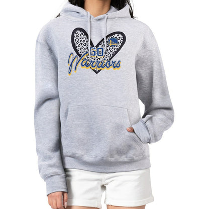 Golden State Warriors G-III 4Her by Carl Banks Women's Leopard Heart Graphic Fleece Pullover Hoodie - Heather Gray on sale