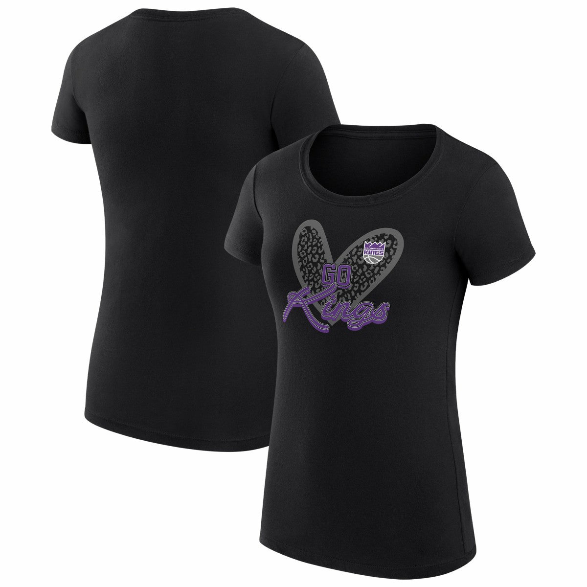 Sacramento Kings G-III 4Her by Carl Banks Women's Super-Slim Fit Lightweight Leopard Heart T-Shirt - Black for sale