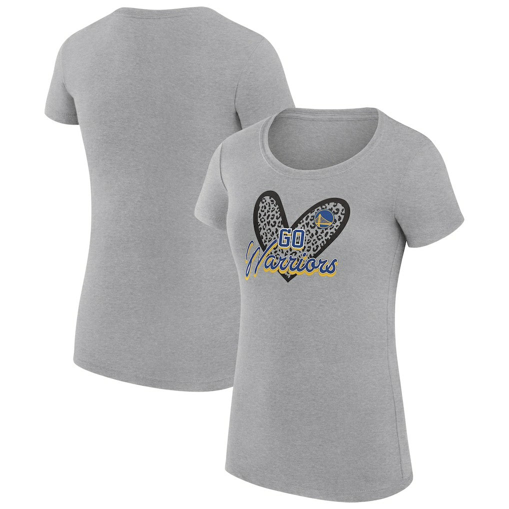 Golden State Warriors G-III 4Her by Carl Banks Women's Super-Slim Fit Lightweight Leopard Heart T-Shirt sale - Heather Gray for sale
