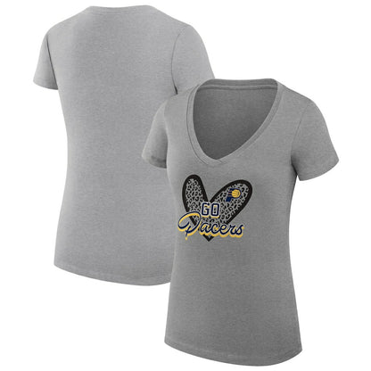 Indiana Pacers G-III 4Her by Carl Banks Women's Super-Slim Fit Lightweight Leopard Heart V-Neck T-Shirt - Heather Gray online