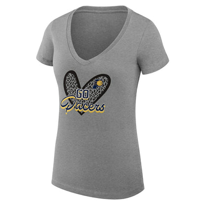 Indiana Pacers G-III 4Her by Carl Banks Women's Super-Slim Fit Lightweight Leopard Heart V-Neck T-Shirt - Heather Gray online