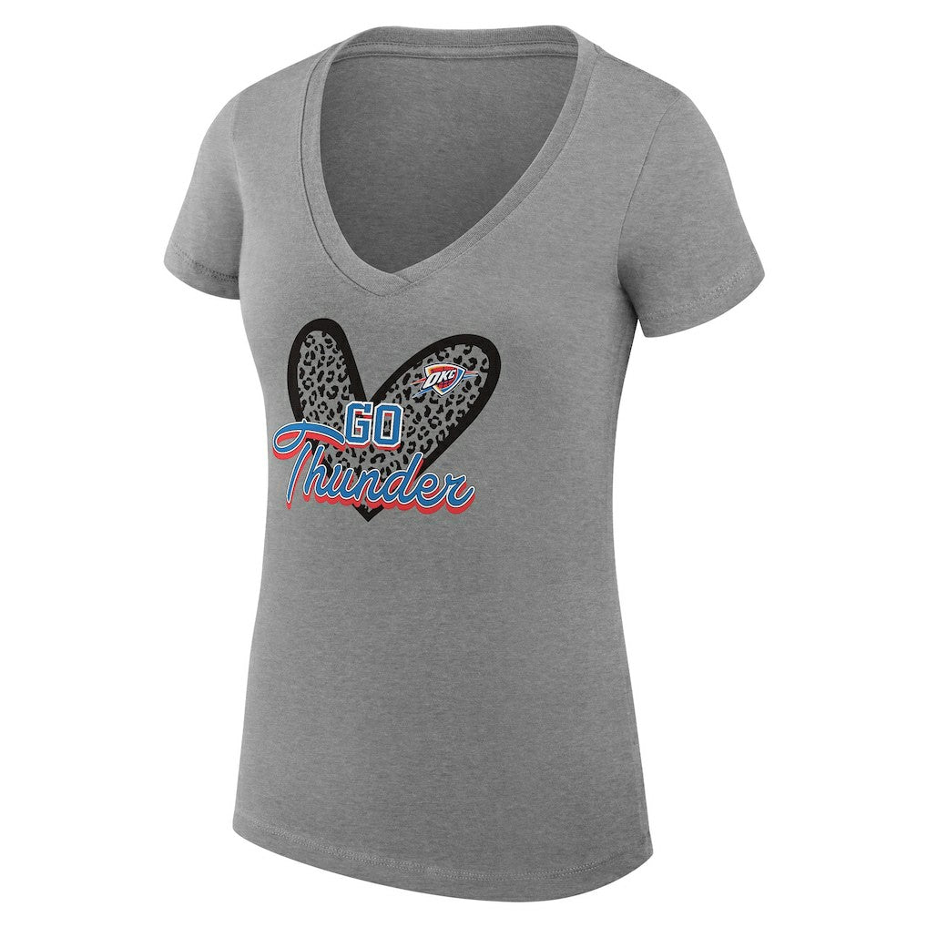 Oklahoma City Thunder G-III 4Her by Carl Banks Women's Super-Slim Fit Lightweight Leopard Heart V-Neck T-Shirt - Heather Gray cheap