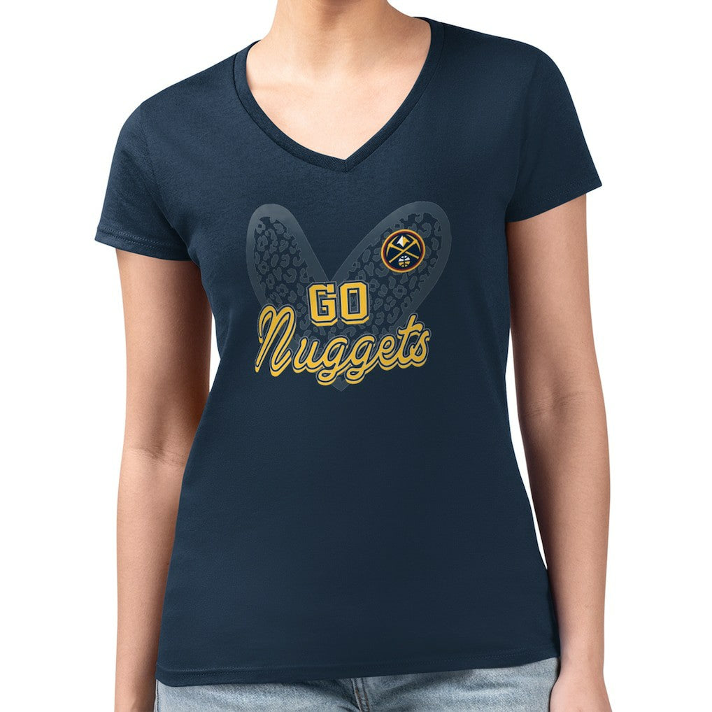 Denver Nuggets G-III 4Her by Carl Banks Women's Super-Slim Fit Lightweight Leopard Heart V-Neck T-Shirt sale - Navy shop