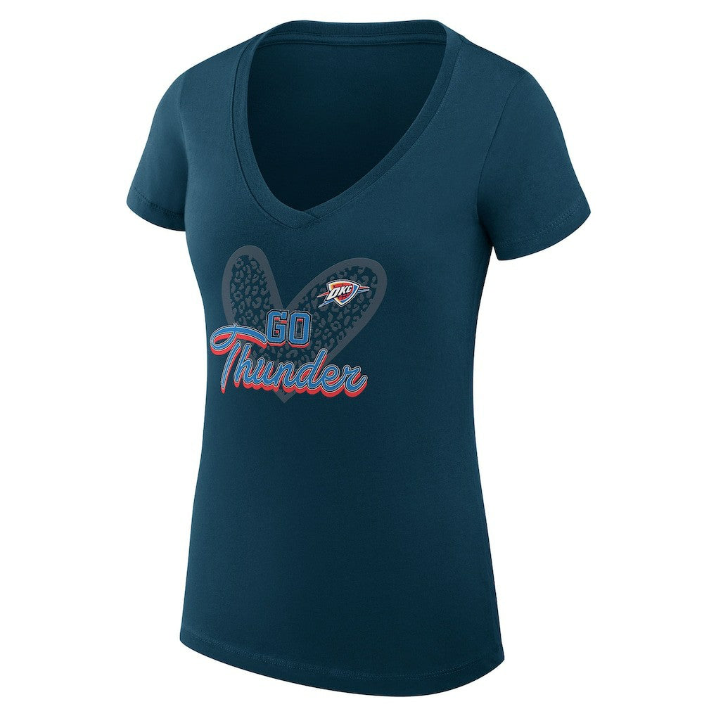 Oklahoma City Thunder G-III 4Her by Carl Banks Women's Super-Slim Fit Lightweight Leopard Heart V-Neck T-Shirt - Navy online