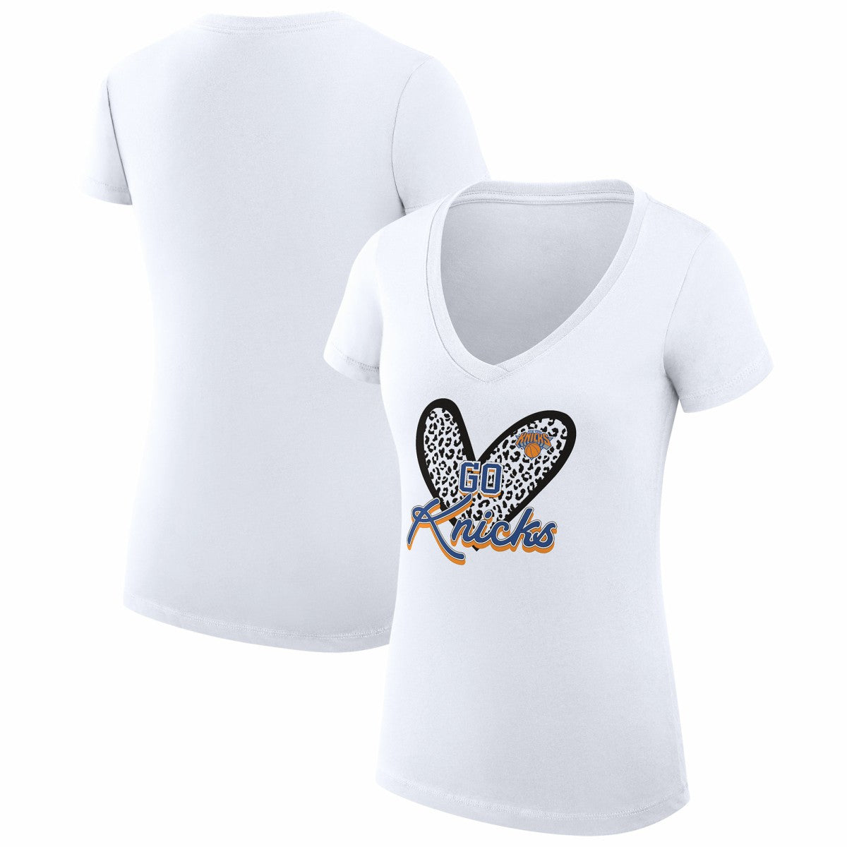 New York Knicks G-III 4Her by Carl Banks Women's Super-Slim Fit Lightweight Leopard Heart V-Neck T-Shirt - White discount