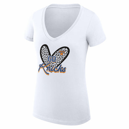 New York Knicks G-III 4Her by Carl Banks Women's Super-Slim Fit Lightweight Leopard Heart V-Neck T-Shirt - White discount