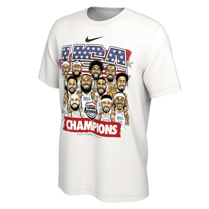 USA Men's Basketball Unisex 2024 Summer Olympics Gold Medal Team Caricature T-Shirt - White | Nike outlet