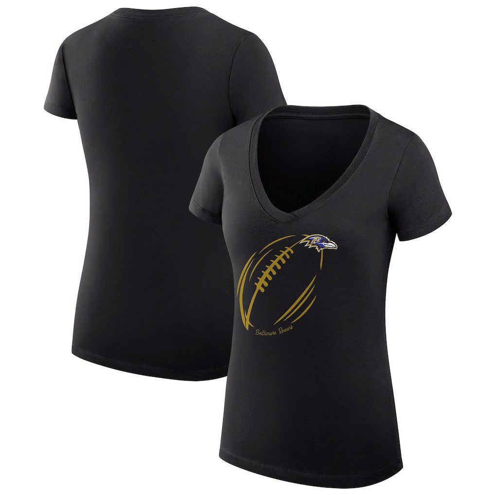 Baltimore Ravens G-III 4Her by Carl Banks Women's Super-Slim Fit Lightweight Subtle Football V-Neck T-Shirt - Black on sale