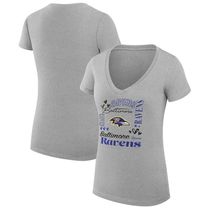 Baltimore Ravens G-III 4Her by Carl Banks Women's Super-Slim Fit Lightweight Collage Team V-Neck T-Shirt - Heather Gray sale