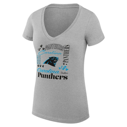Carolina Panthers G-III 4Her by Carl Banks Women's Super-Slim Fit Lightweight Collage Team V-Neck T-Shirt - Heather Gray cheap