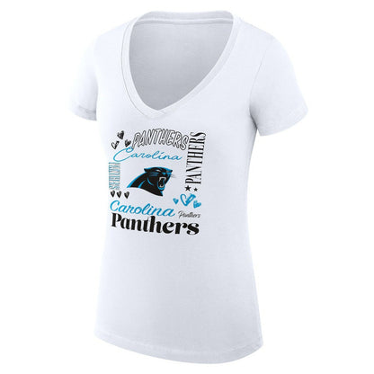 Carolina Panthers G-III 4Her by Carl Banks Women's Super-Slim Fit Lightweight Collage Team V-Neck T-Shirt - White outlet