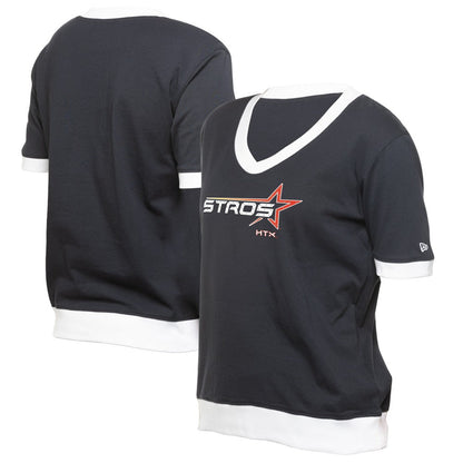Houston Astros Women's 2025 City Connect Rhinestone V-Neck T-Shirt - Navy | New Era