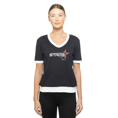 Houston Astros Women's 2025 City Connect Rhinestone V-Neck T-Shirt - Navy | New Era