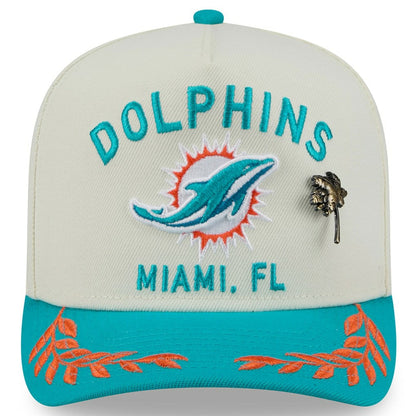 Miami Dolphins New Era 2025 NFL Draft A-Frame 59FIFTY Fitted Hat - Cream/Aqua online