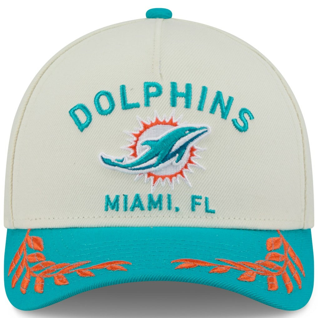 Miami Dolphins New Era 2025 NFL Draft 9FORTY A-Frame M-Crown Adjustable Hat - Cream/Aqua cheap