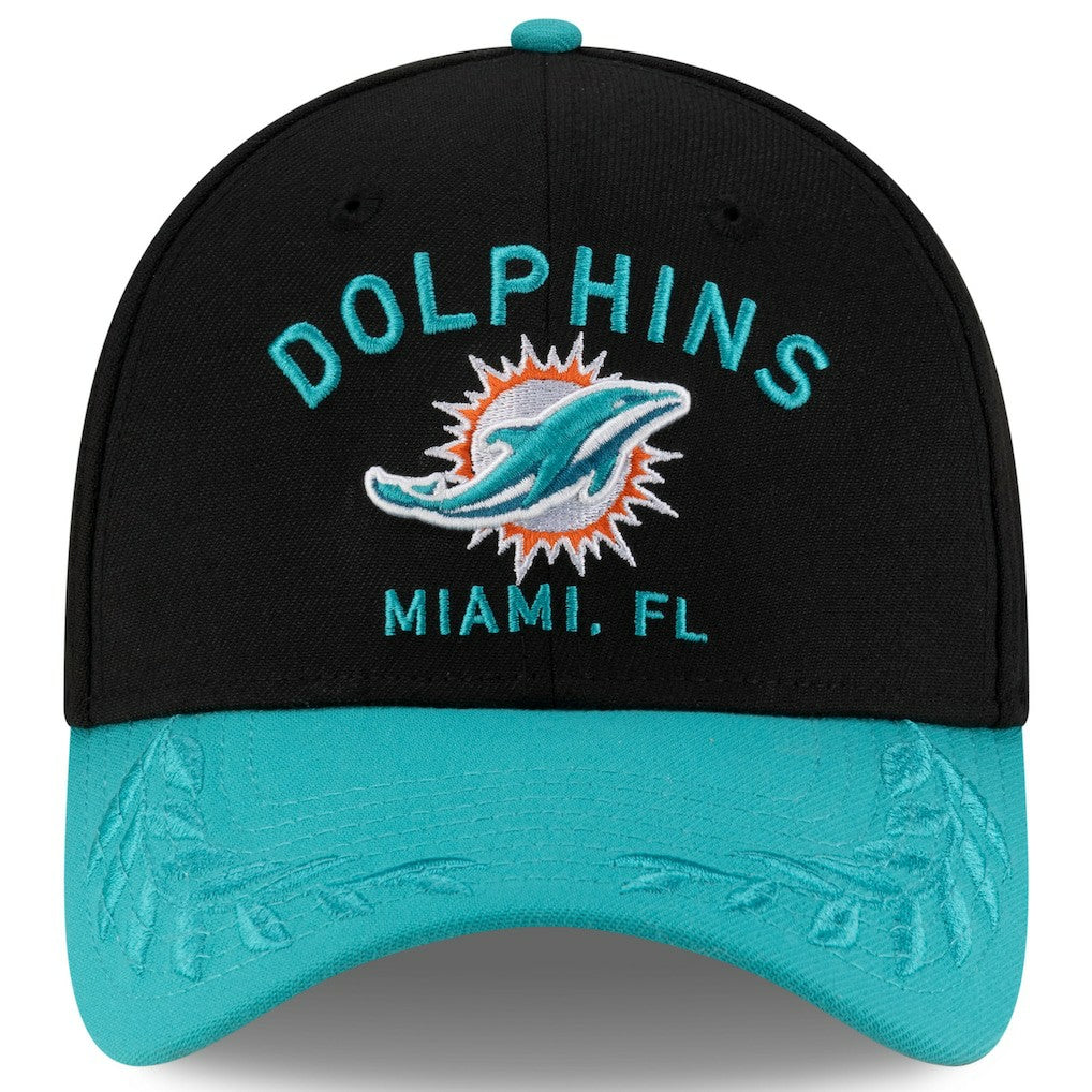 Miami Dolphins New Era 2025 NFL Draft 39THIRTY Flex Hat - Black/Aqua cheap