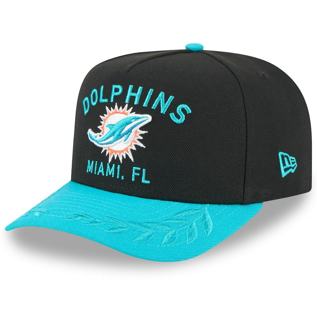 Miami Dolphins New Era Youth 2025 NFL Draft A-Frame 9FIFTY Snapback Hat - Black/Aqua on sale