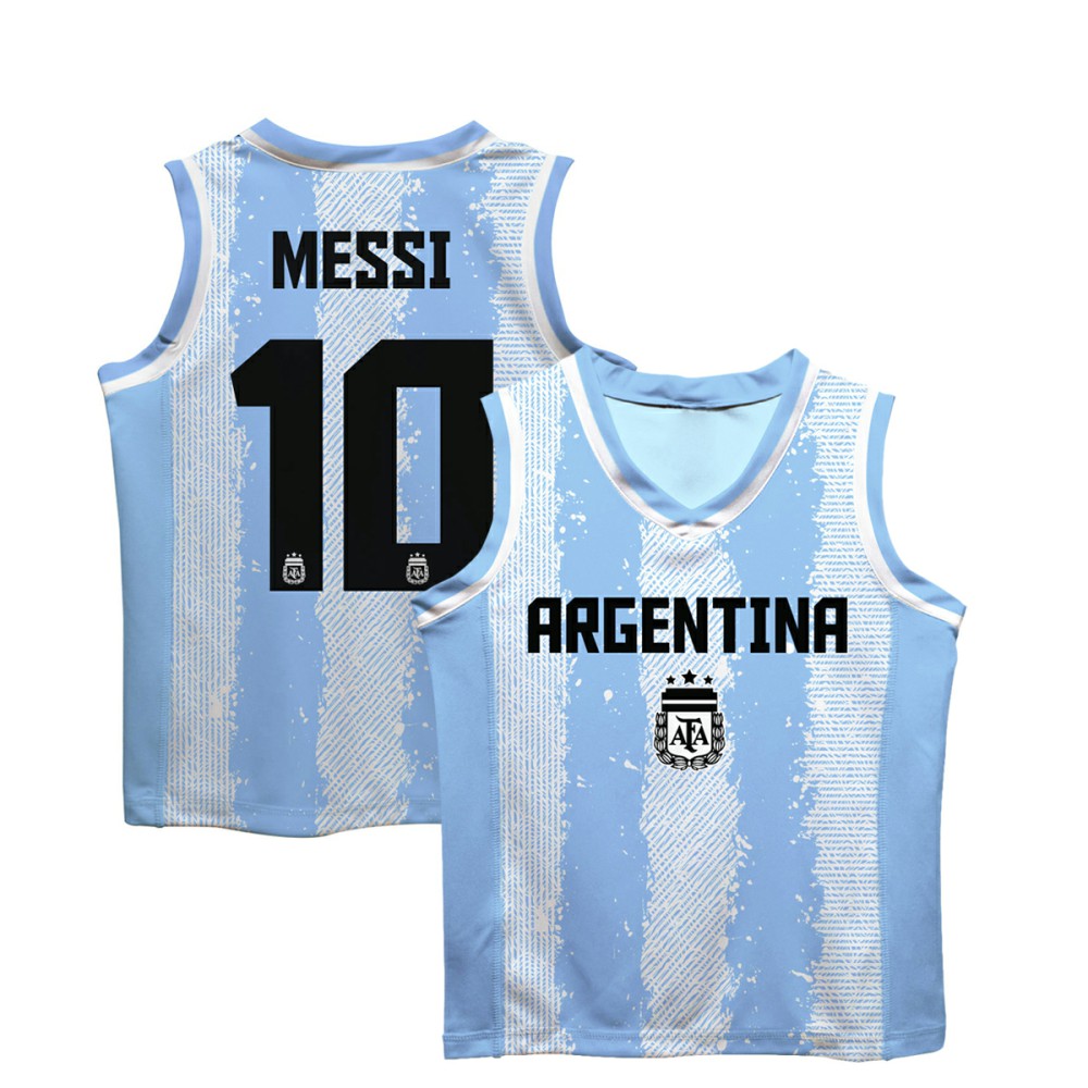 Lionel Messi Argentina National Team Vive La Fete Youth Painted Stripes Basketball Jersey - Light Blue cheap