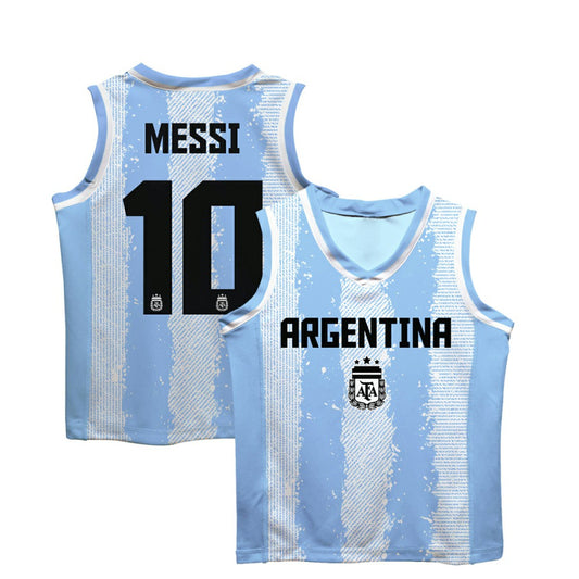 Lionel Messi Argentina National Team Vive La Fete Youth Painted Stripes Basketball Jersey - Light Blue cheap