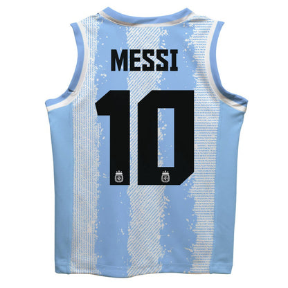 Lionel Messi Argentina National Team Vive La Fete Youth Painted Stripes Basketball Jersey - Light Blue cheap