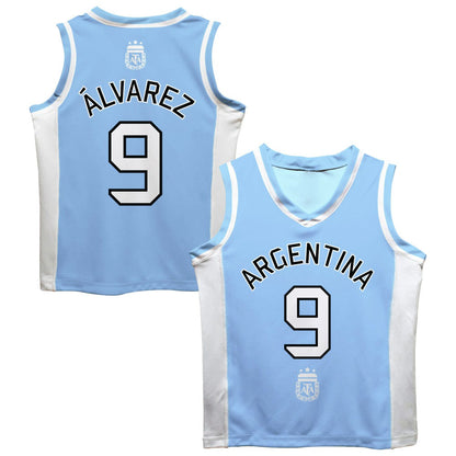 Julián Álvarez Argentina National Team Vive La Fete Mesh Basketball Jersey - Light Blue on sale