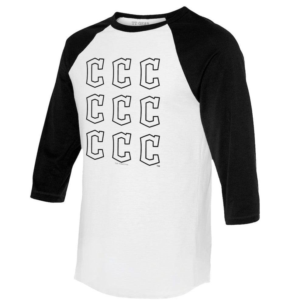 Cleveland Guardians Tiny Turnip Women's Logo Grid 3/4 Sleeve Raglan T-Shirt - White/Black