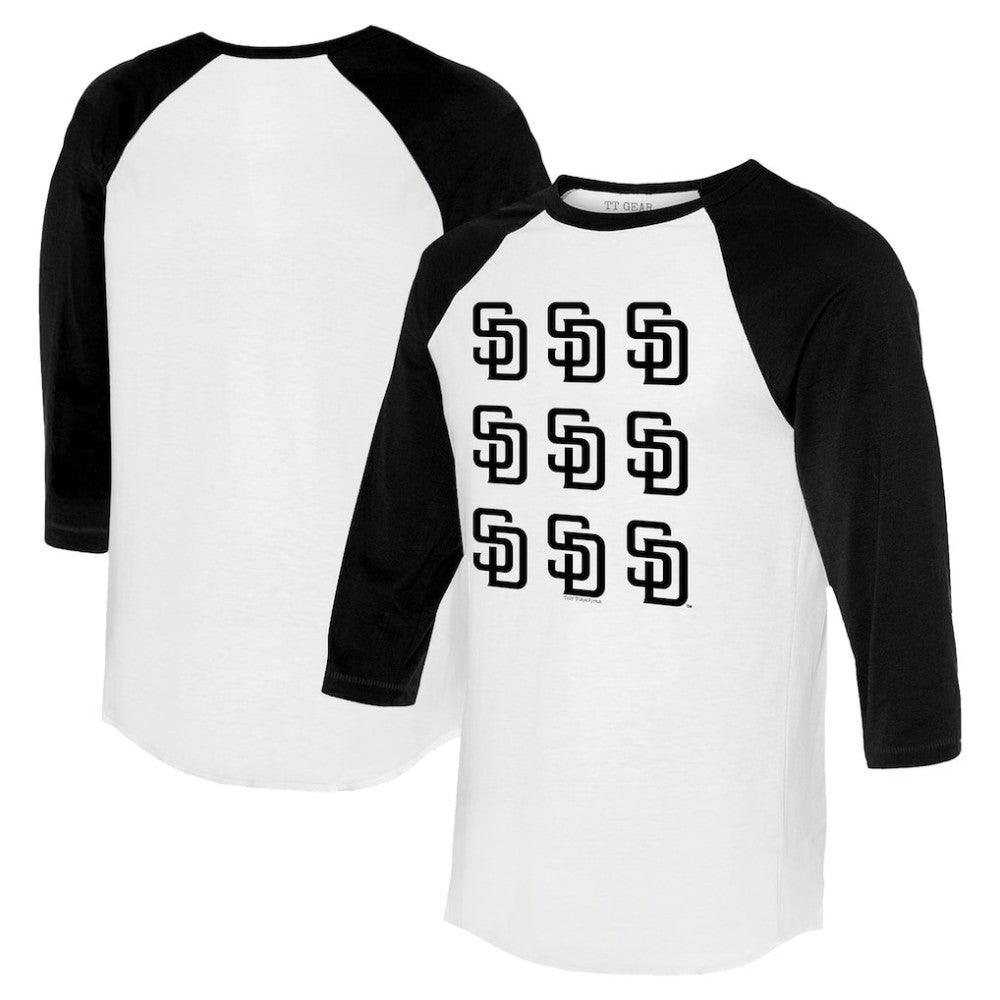 San Diego Padres Tiny Turnip Women's Logo Grid 3/4 Sleeve Raglan T-Shirt - White/Black