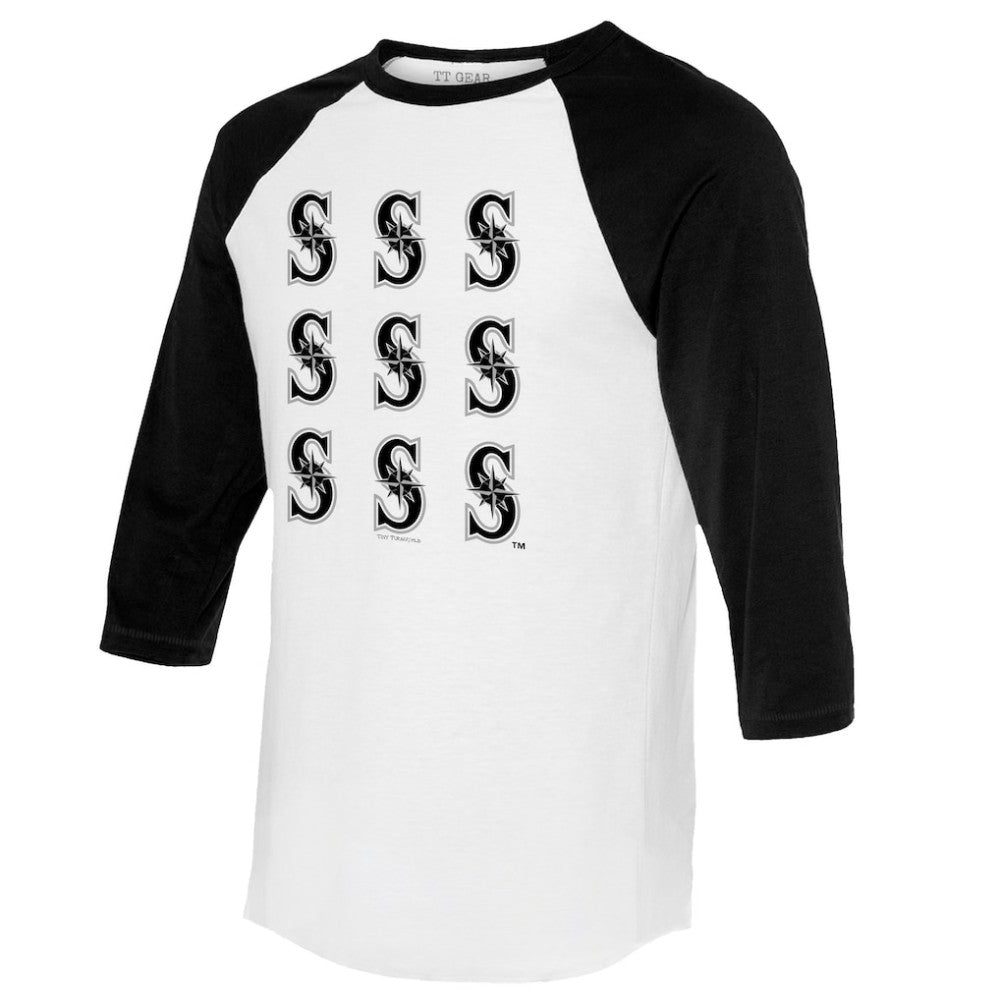 Seattle Mariners Tiny Turnip Women's Logo Grid 3/4 Sleeve Raglan T-Shirt - White/Black