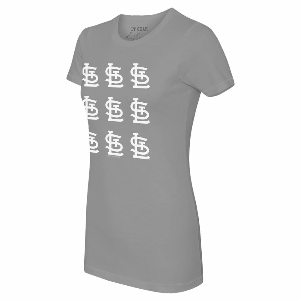 St. Louis Cardinals Tiny Turnip Women's Logo Grid  T-Shirt - Gray
