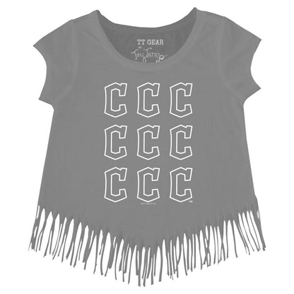 Cleveland Guardians Tiny Turnip Girls Youth Logo Grid Fringe T-Shirt - Gray