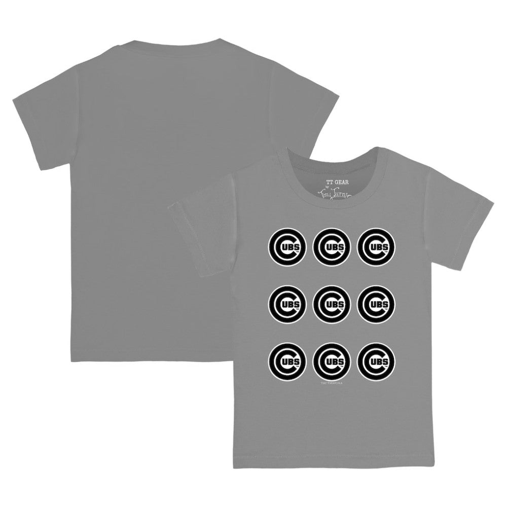 Chicago Cubs Tiny Turnip Youth Logo Grid  T-Shirt - Gray