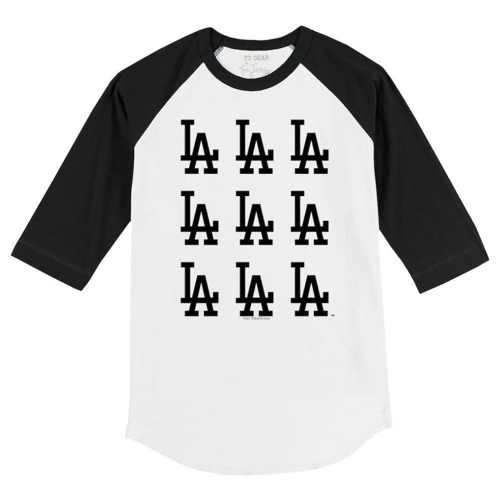 Los Angeles Dodgers Tiny Turnip Youth Logo Grid Raglan 3/4-Sleeve T-Shirt - White/Black