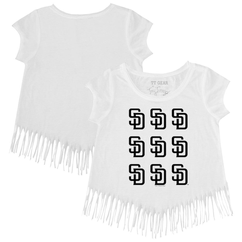 San Diego Padres Tiny Turnip Girls Youth Logo Grid Fringe T-Shirt - White