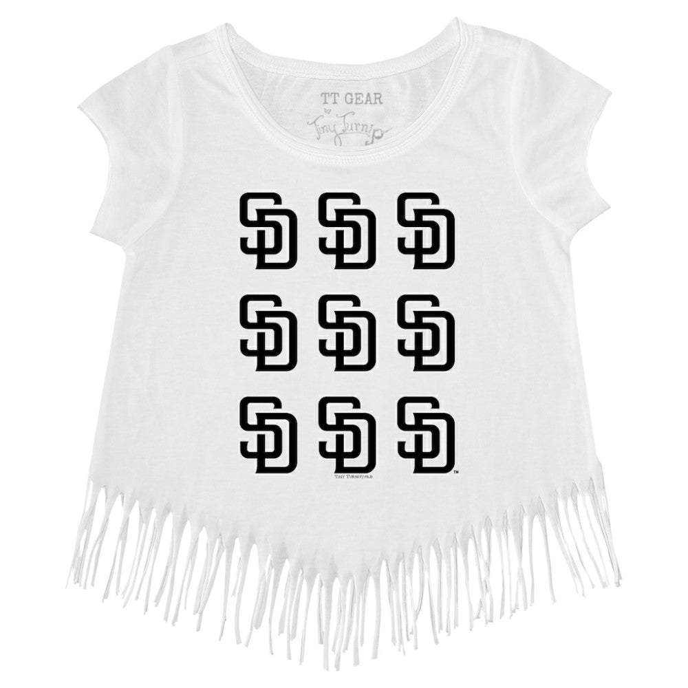 San Diego Padres Tiny Turnip Girls Youth Logo Grid Fringe T-Shirt - White