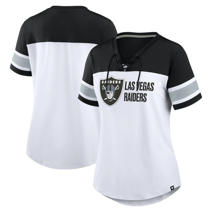 Las Vegas Raiders Women's Athena Lace-Up V-Neck T-Shirt - White/Black for sale