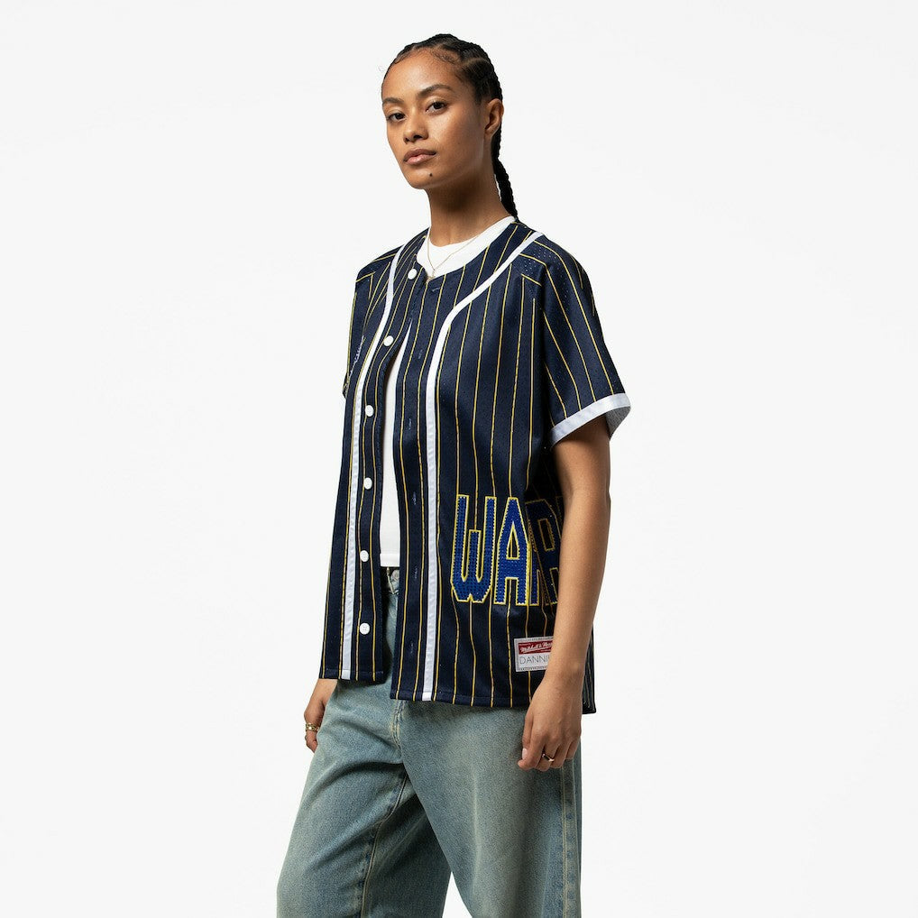 Golden State Warriors x DANNIJO Women's Fashion Baseball Jersey sale - Blue | Mitchell & Ness cheap