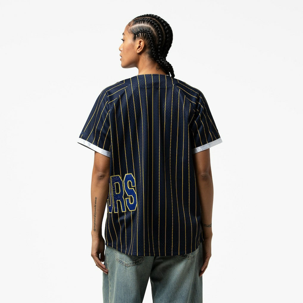 Golden State Warriors x DANNIJO Women's Fashion Baseball Jersey sale - Blue | Mitchell & Ness cheap