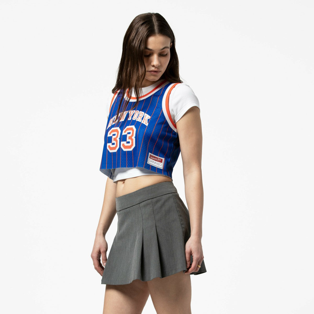 Patrick Ewing New York Knicks x DANNIJO Women's Fashion Cropped Basketball Jersey - Royal | Mitchell & Ness sale