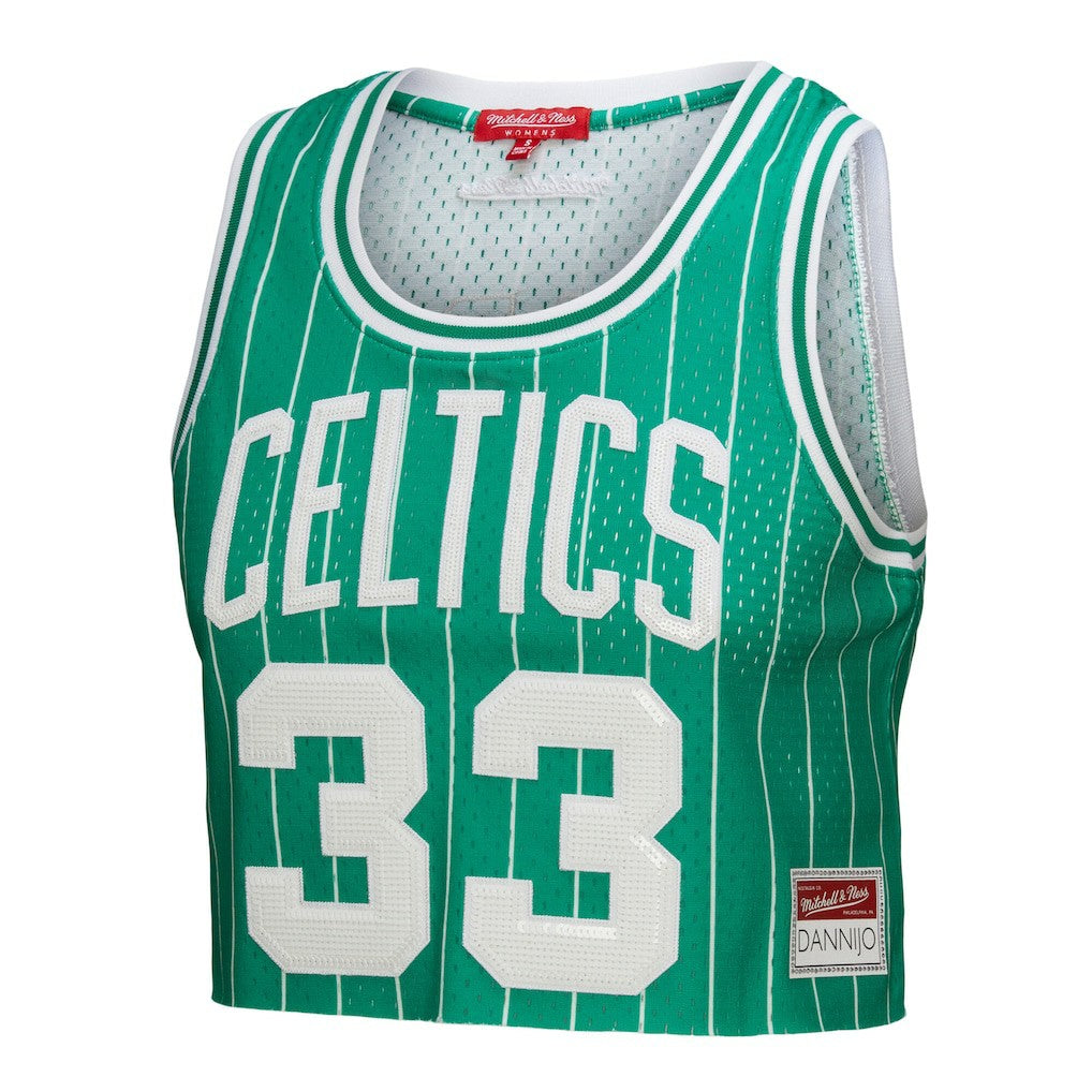 Larry Bird Boston Celtics x DANNIJO Women's Fashion Cropped Basketball Jersey - Kelly Green | Mitchell & Ness outlet