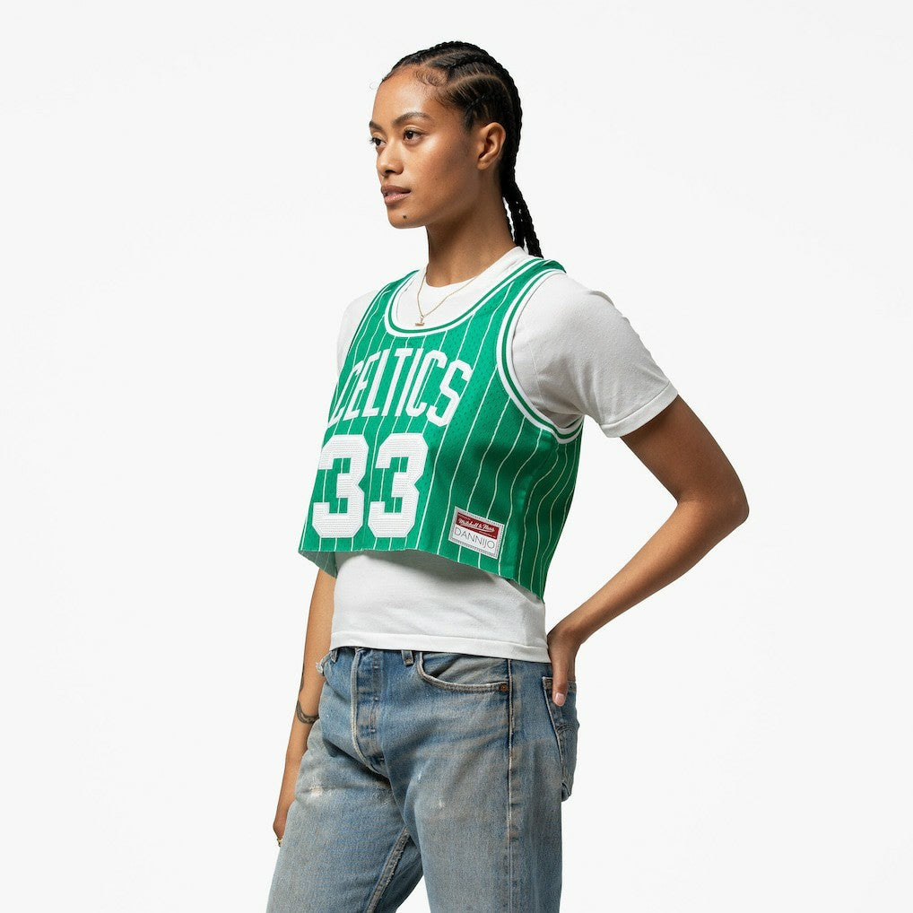 Larry Bird Boston Celtics x DANNIJO Women's Fashion Cropped Basketball Jersey - Kelly Green | Mitchell & Ness outlet