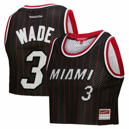 Dwyane Wade Miami Heat x DANNIJO Women's Fashion Cropped Basketball Jersey - Black | Mitchell & Ness discount