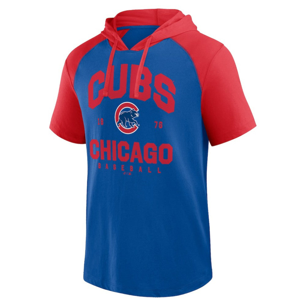 Chicago Cubs Logo Athletic Prime Raglan Short Sleeve Hoodie T-Shirt - Royal